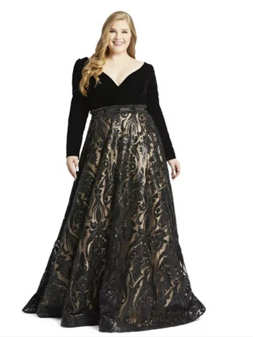 Mac Duggal Size 20W 20 Black Long Sleeve Plus Size Sequin Maxi Gown Dress